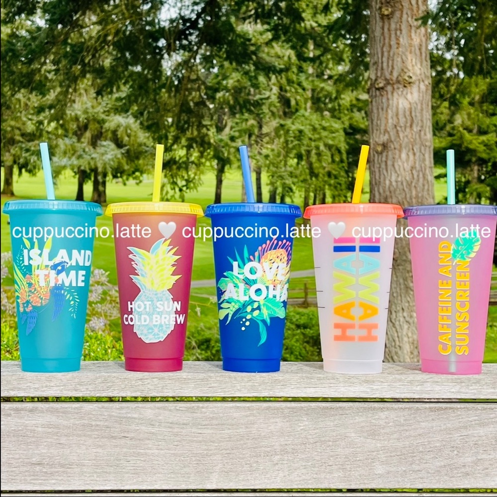 🌈NEW🌈Starbucks 2020 Hawaii Box of 5 Reusable Printed Cold Cups - Picture 11 of 11